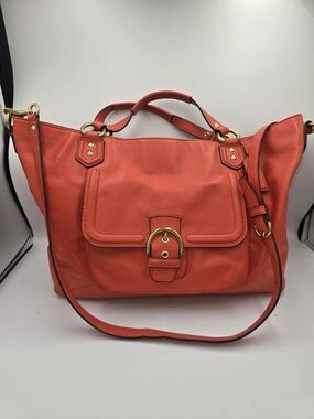 COACH F24688 Campbell Carry-All Satchel Shoulder Bag Purse Orange Leather *read*